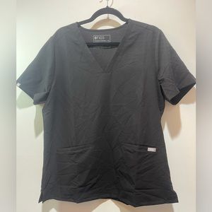 FIGS Women Scrub Top Solid Black Size XL Short Sleeve V-Neck Pockets